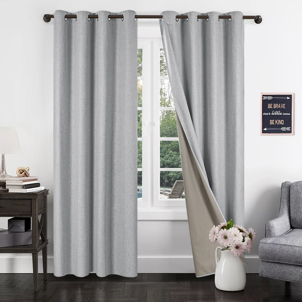 Solid Color Faux Linen Thermal Insulated 100% Total Blackout Curtains | Grommet | 2 Panels