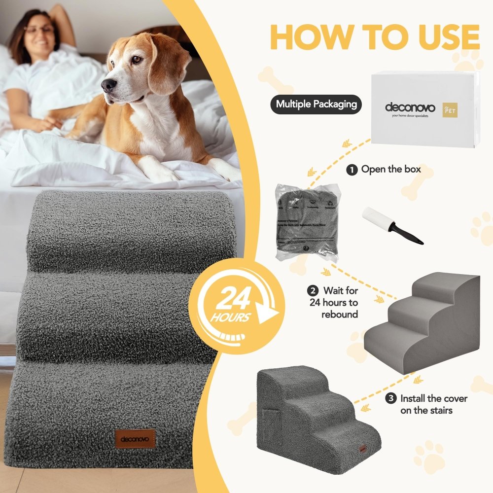 Deconovo Dog Stairs for Small Dogs, Pet Stairs Dog Ramp with Removable, Washable Cover and Non - Slip Floor - Deconovo US