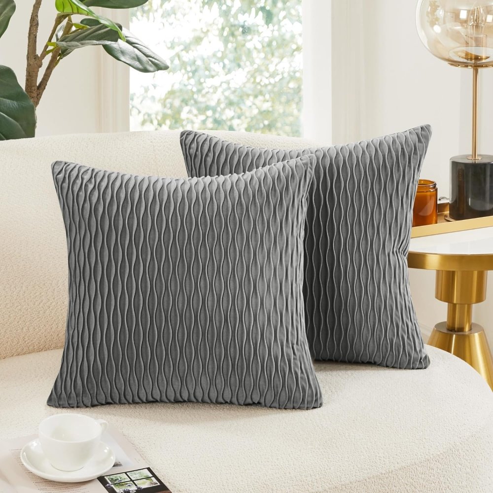Deconovo Striped Decorative Velvet Throw Pillows, Wave Design Home Decoration Pillowcases, Set of 2 - Deconovo US