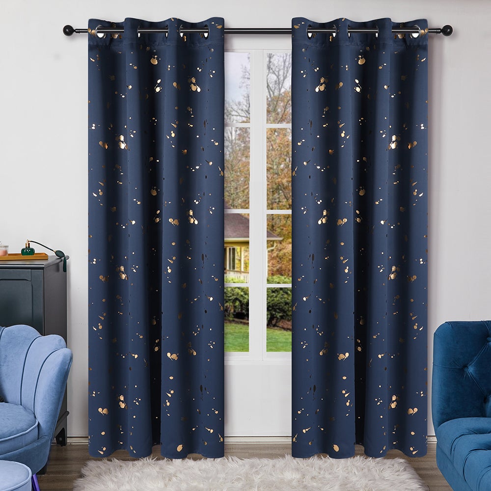 Deconovo Set Of 2 Blackout Curtains With Gold Printed Dots Pattern Grommets Us