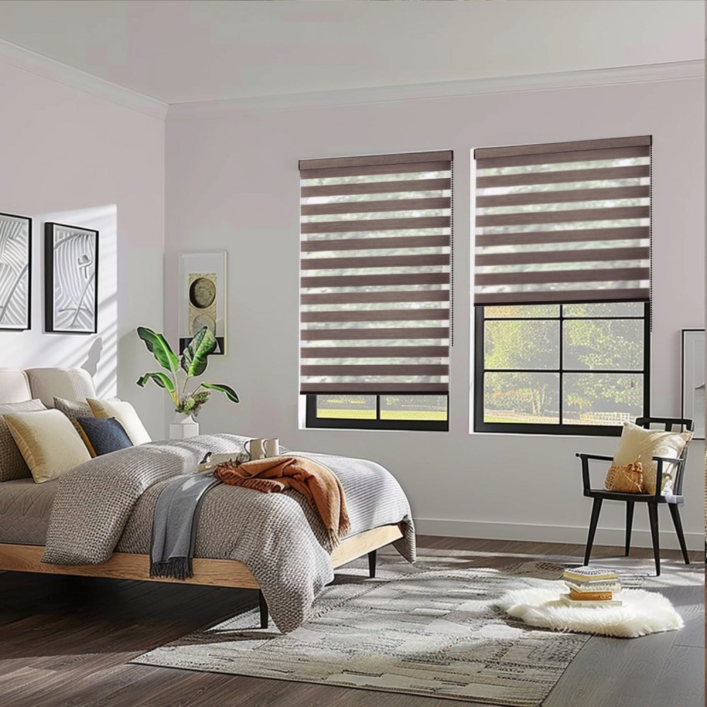 Grace Custom Linen Texture Blackout Zebra Blinds - Deconovo US