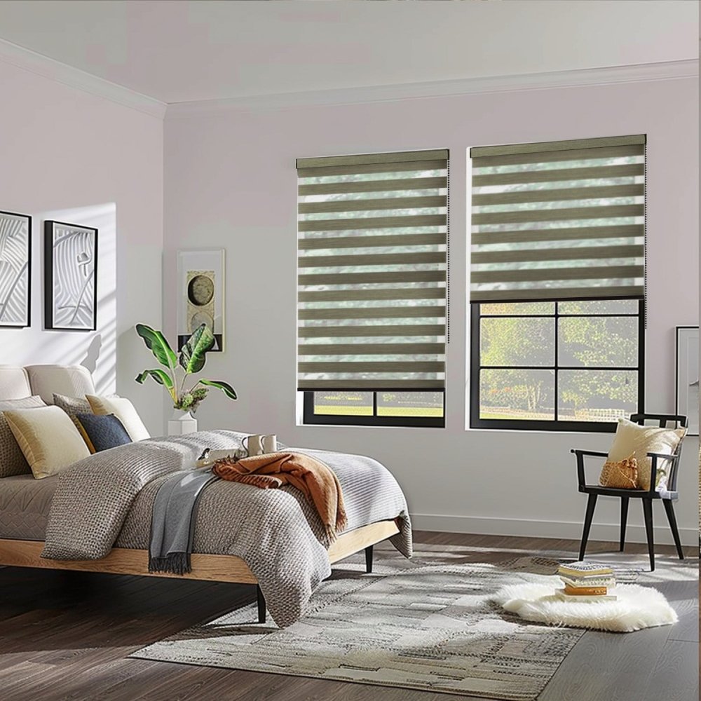 Grace Custom Linen Texture Blackout Zebra Blinds - Deconovo US