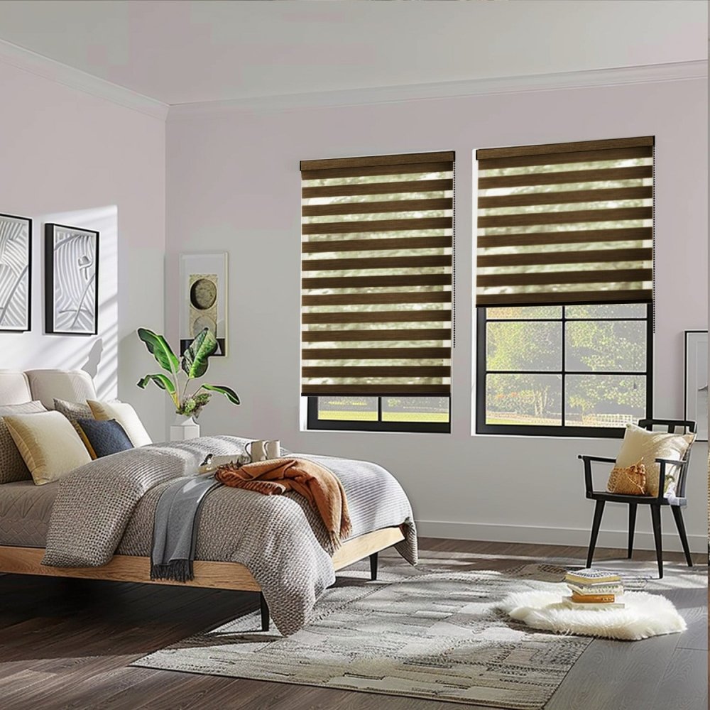 Grace Custom Linen Texture Blackout Zebra Blinds - Deconovo US