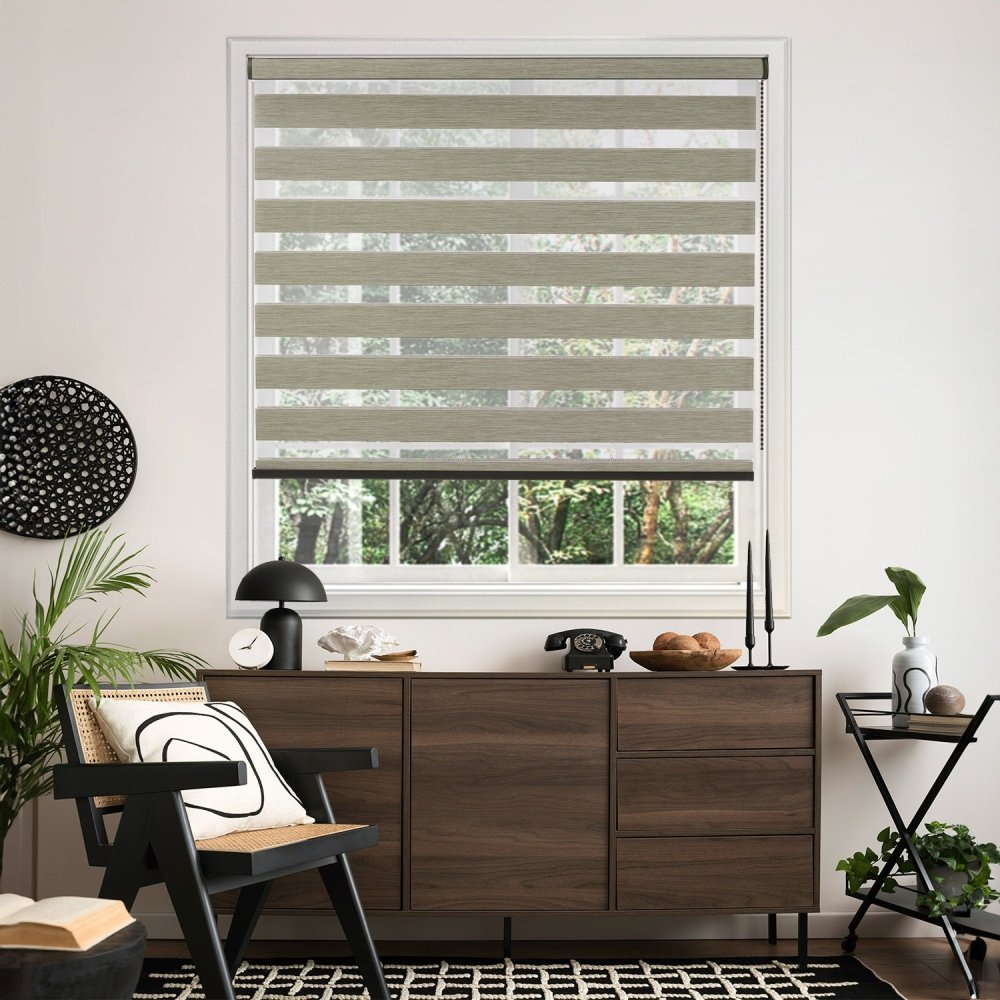 Grace Custom Linen Texture Blackout Zebra Blinds - Deconovo US