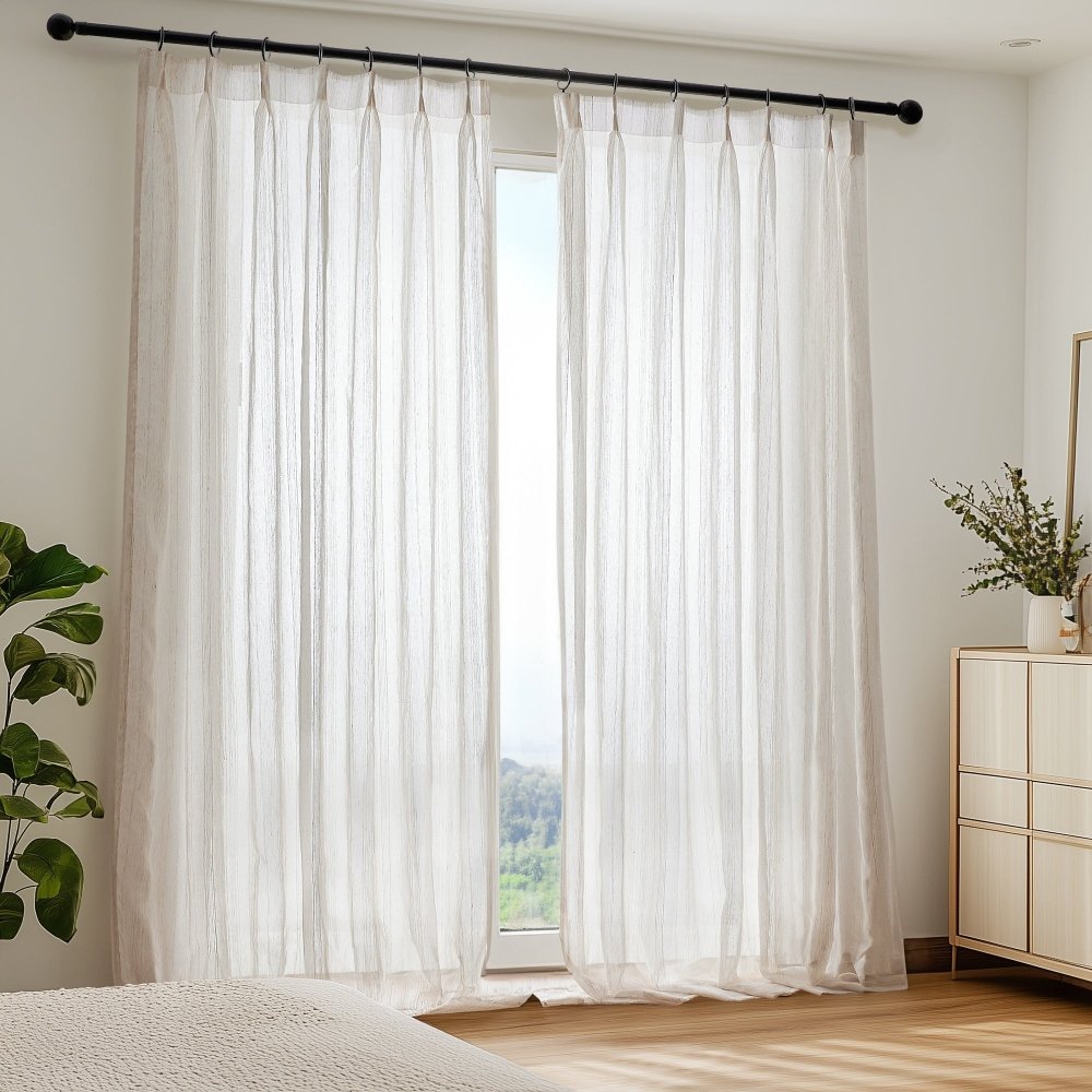 Iris Custom Linen Striped Sheer Curtains - Deconovo US