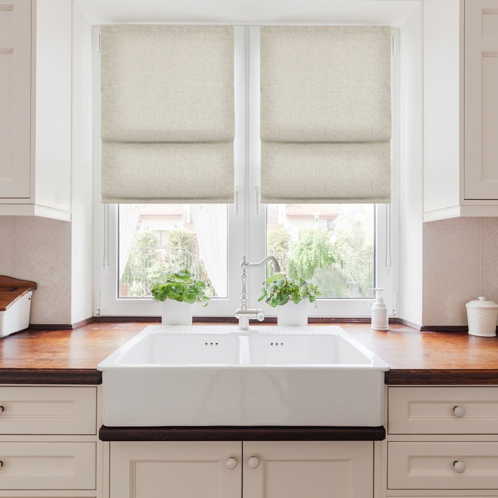 Lauretta Custom Linen Roman Shades Corded - Deconovo US