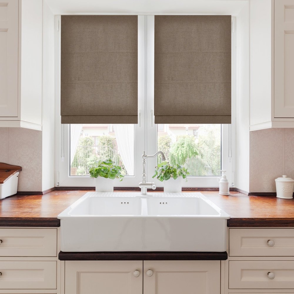 Lauretta Custom Linen Roman Shades Corded - Deconovo US