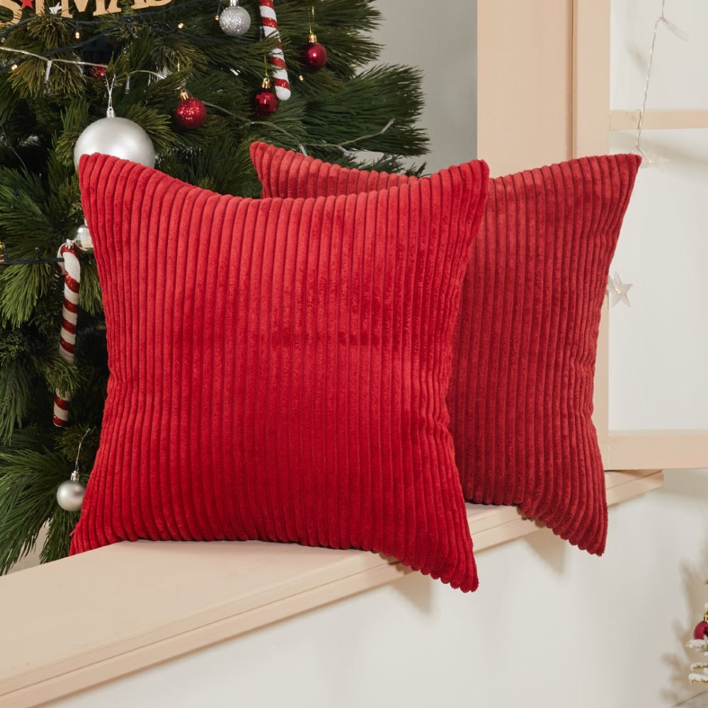 Square Corduroy Throw Pillow Cover | Striped Cushion Cover for Bedroom, Sofa, Living Room, Couch | Deconovo Set of 2 - Deconovo US