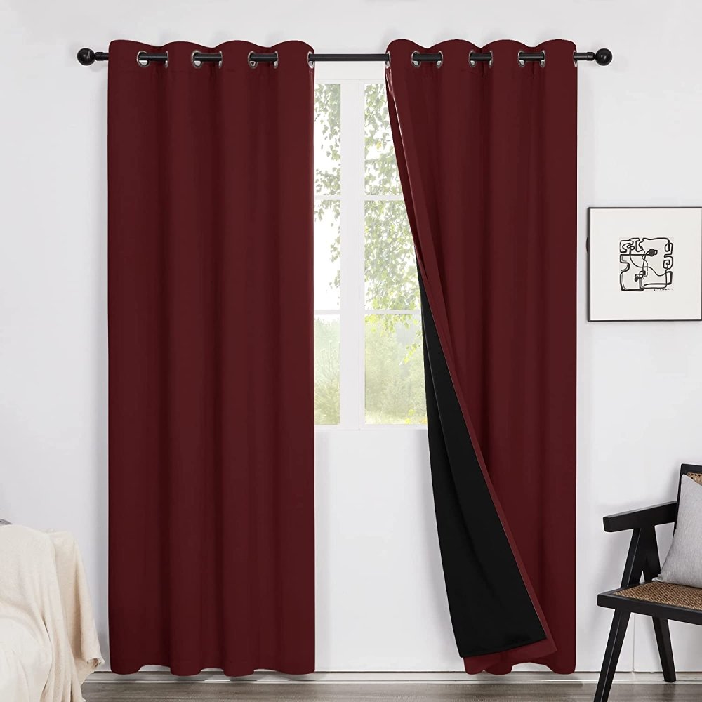 100% Total Blackout Curtains | Block Out Shades, Thermal Insulated, Noise Reducing | Ready Made Deconovo | 2 Panels