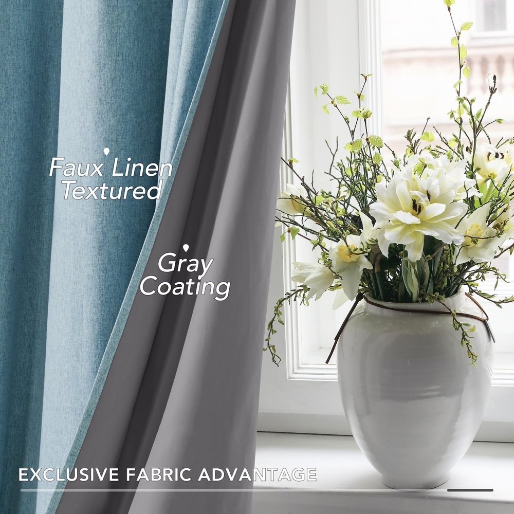 100% Total Blackout Curtains - Faux Linen - Grommet/Eyelet Thermal-Insulated Energy-Efficient for Winter | 2 Deconovo Panels - Deconovo US