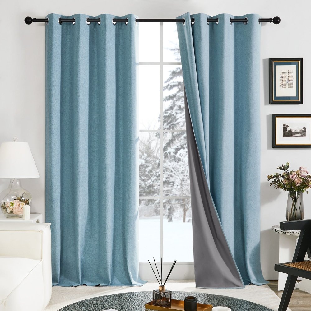 100% Total Blackout Curtains - Faux Linen - Grommet/Eyelet Thermal-Insulated Energy-Efficient for Winter | 2 Deconovo Panels - Deconovo US