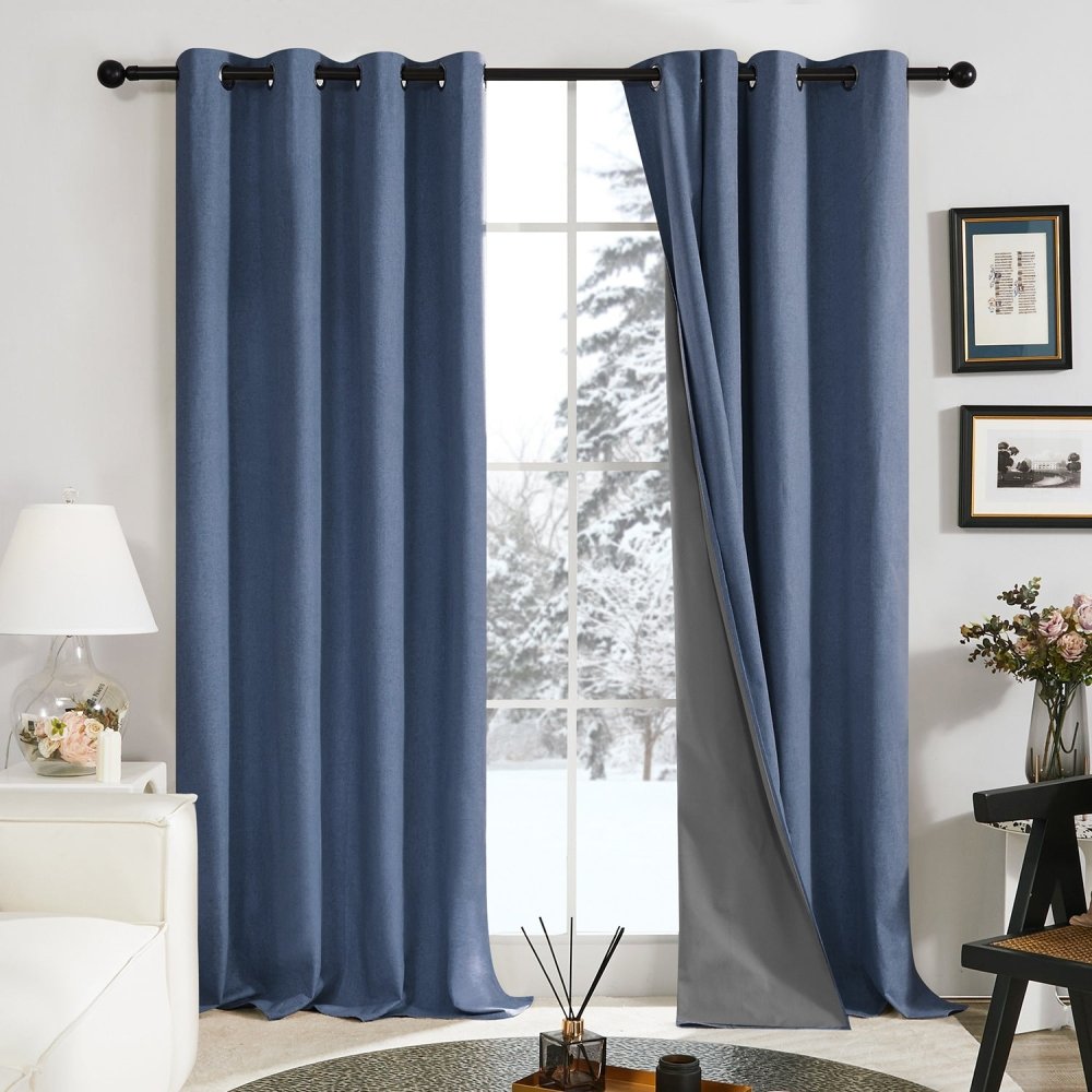 100% Total Blackout Curtains - Faux Linen - Grommet/Eyelet Thermal-Insulated Energy-Efficient for Winter | 2 Deconovo Panels - Deconovo US