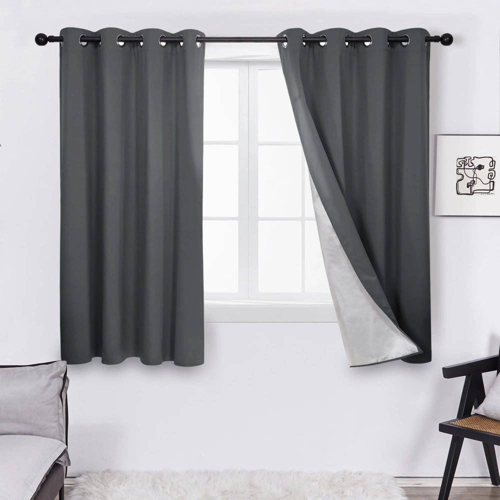Deconovo 52Wx63L inch Dark Grey 2 Panels Blackout Curtains Grommet Thermal Insulated Full Shading Curtain with Silver Coating for Bedroom Living Room - Deconovo US