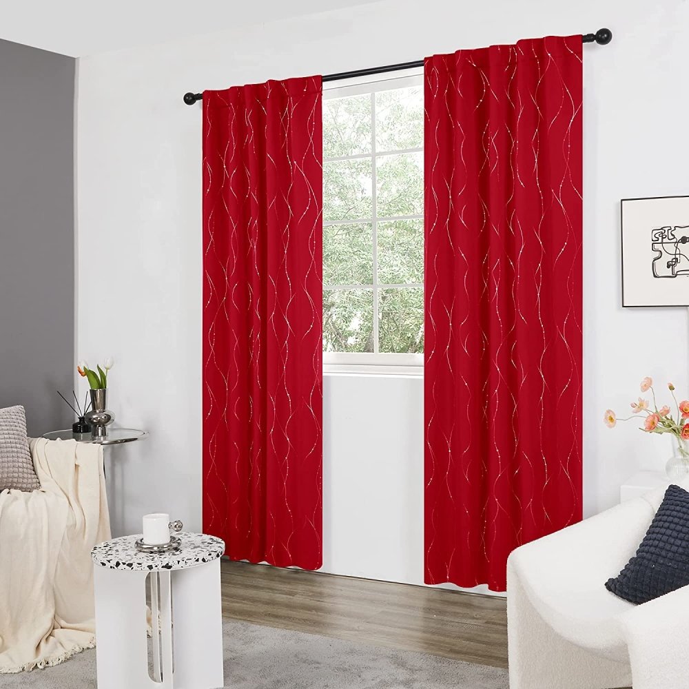 Deconovo Blackout Curtains for Bedroom 2 Panel Set - Light Blocking Curtains with Dots Pattern, Back Tab - Deconovo US