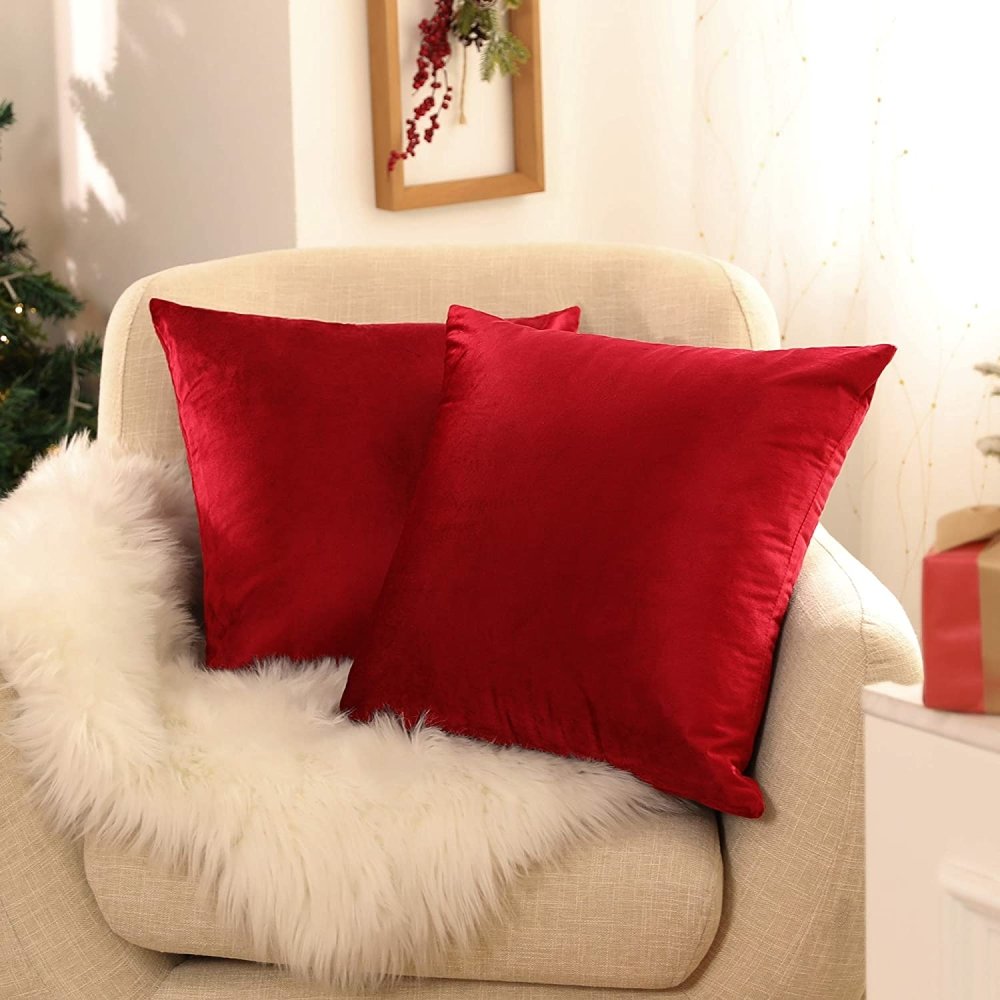 Deconovo Decorative Velvet Throw Pillow Covers for Couch - 22x22 in, Set of 2, Right Red - Deconovo US