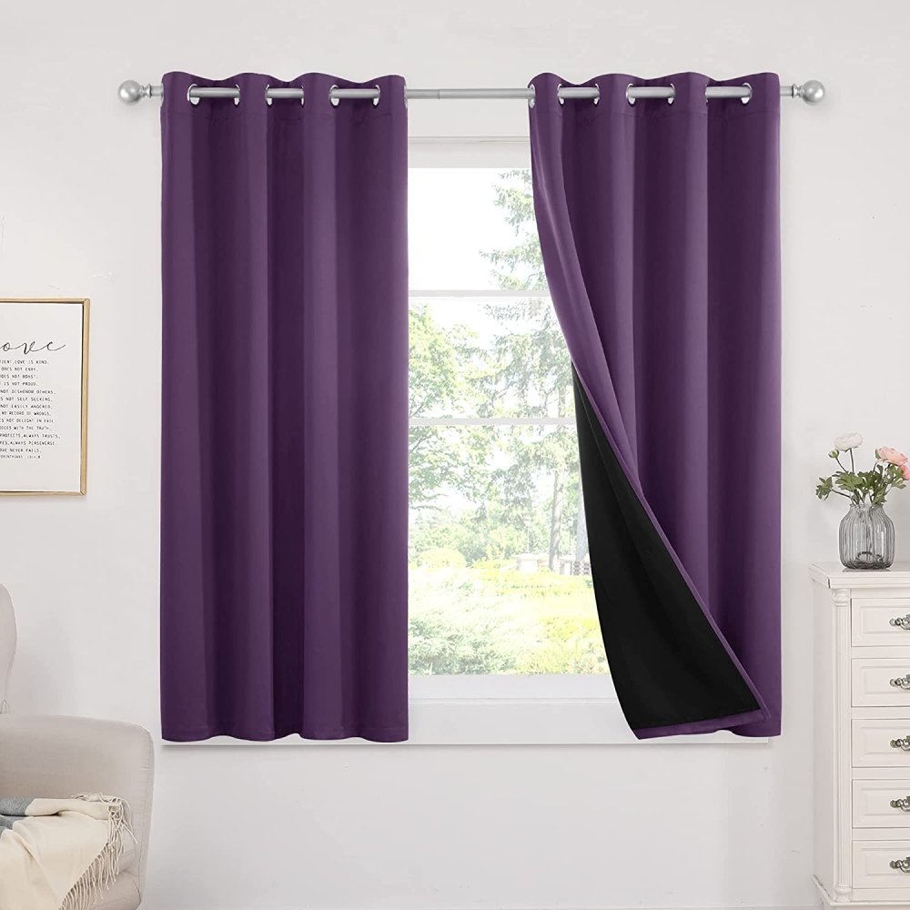 Deconovo Kids Room 100% Blackout Curtains, Light Purple Thermal Insulated Window Curtains with Grommets with Liner for Bedroom Living Room Kitchen, Set of 2, 42x63 in, Light Purple - Deconovo US