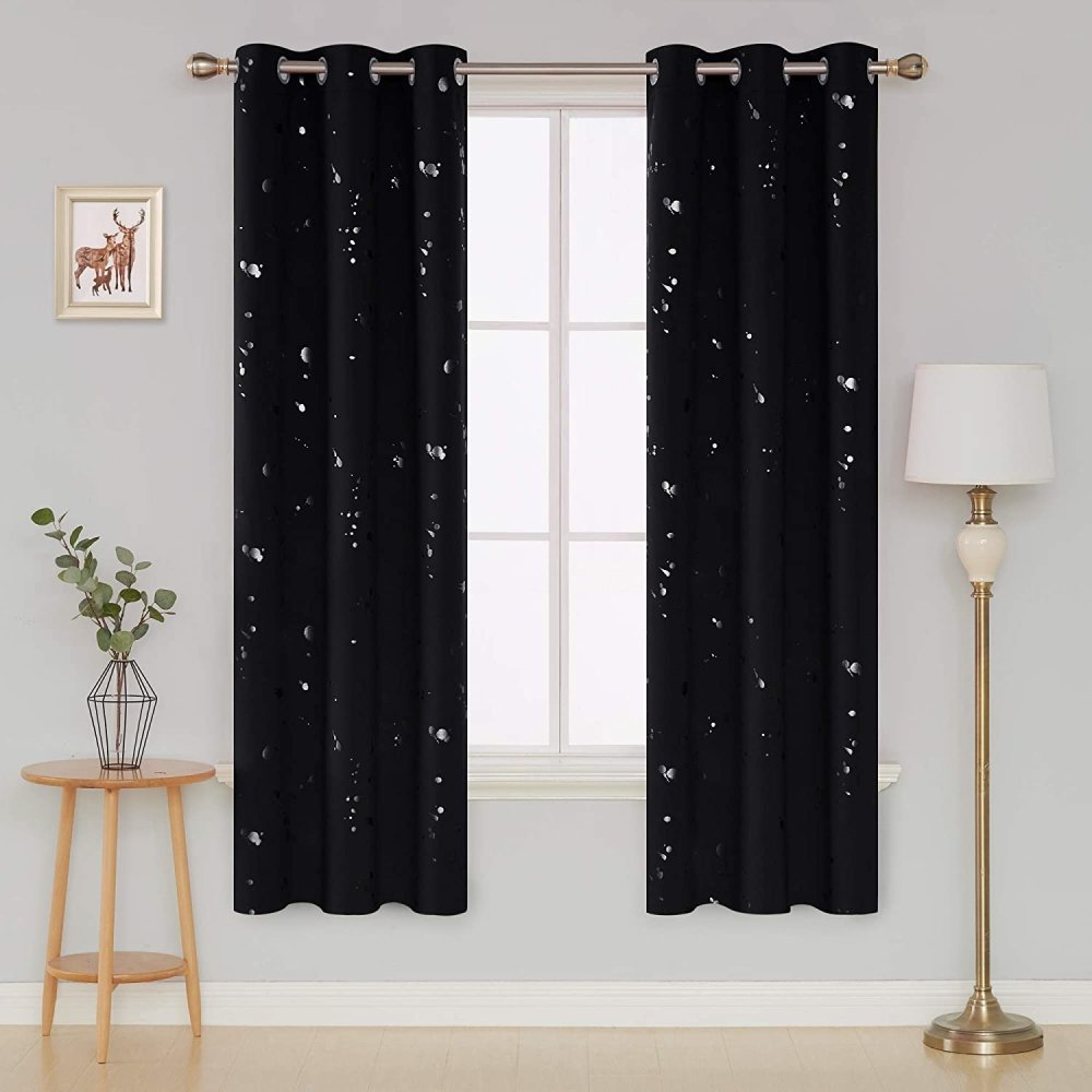 Deconovo Light Blocking Curtains with Foil Gold Printed Dots Pattern Room Darkening Blackout Curtains Window Curtain Panels for Living Room 52W x 54L Inch Forest Green Set of 2 - Deconovo US