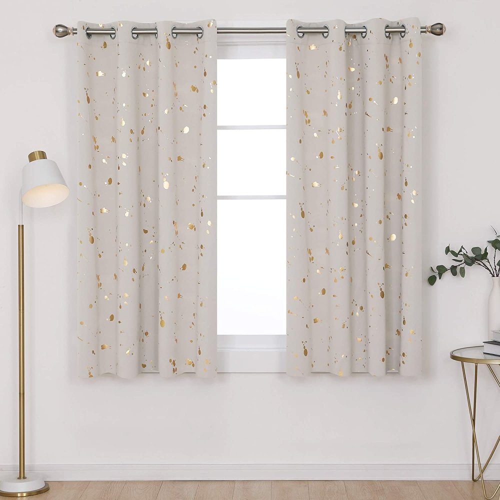 Deconovo Light Blocking Curtains with Foil Gold Printed Dots Pattern Room Darkening Blackout Curtains Window Curtain Panels for Living Room 52W x 54L Inch Forest Green Set of 2 - Deconovo US