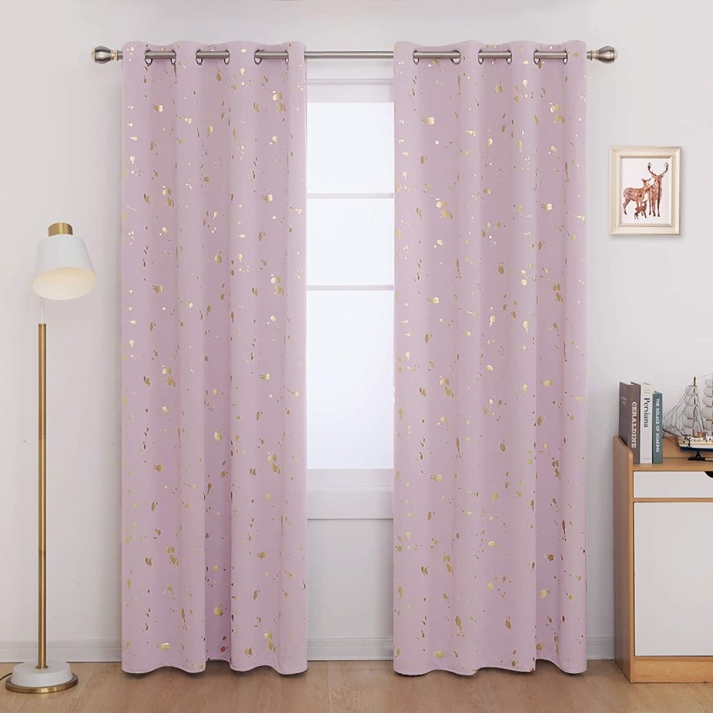 Deconovo Light Blocking Curtains with Foil Gold Printed Dots Pattern Room Darkening Blackout Curtains Window Curtain Panels for Living Room 52W x 54L Inch Forest Green Set of 2 - Deconovo US
