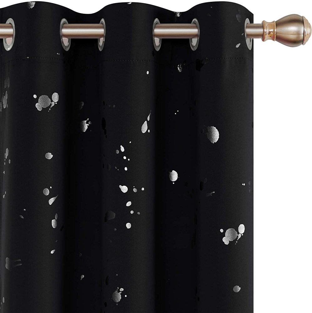 Deconovo Light Blocking Curtains with Foil Gold Printed Dots Pattern Room Darkening Blackout Curtains Window Curtain Panels for Living Room 52W x 54L Inch Forest Green Set of 2 - Deconovo US