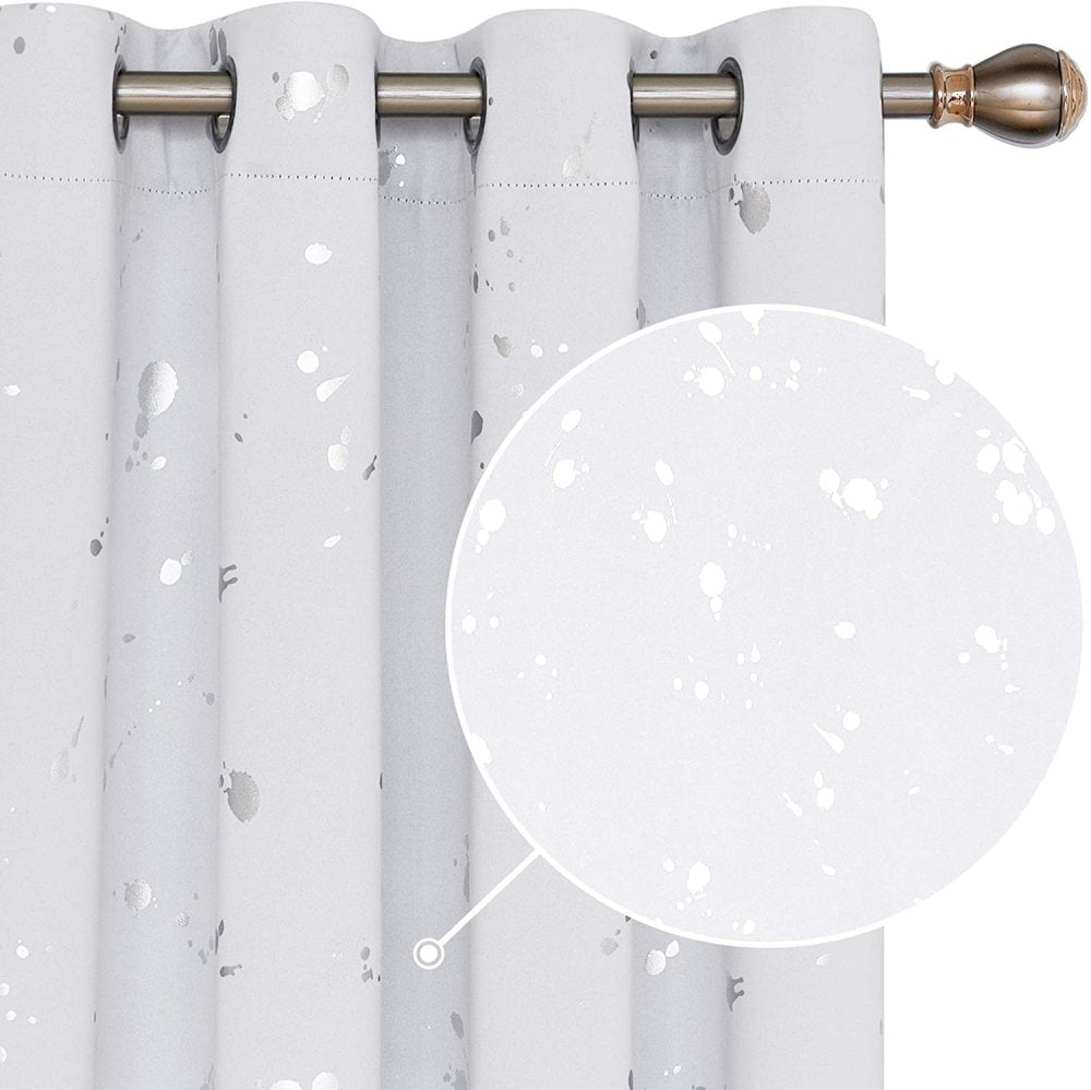 Deconovo Light Blocking Curtains with Foil Gold Printed Dots Pattern Room Darkening Blackout Curtains Window Curtain Panels for Living Room 52W x 54L Inch Forest Green Set of 2 - Deconovo US