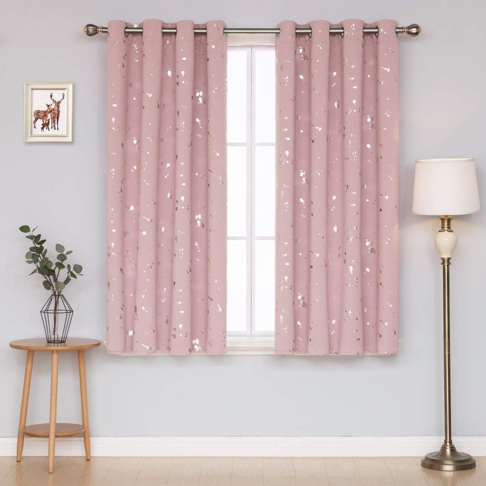 Deconovo Light Blocking Curtains with Foil Gold Printed Dots Pattern Room Darkening Blackout Curtains Window Curtain Panels for Living Room 52W x 54L Inch Forest Green Set of 2 - Deconovo US