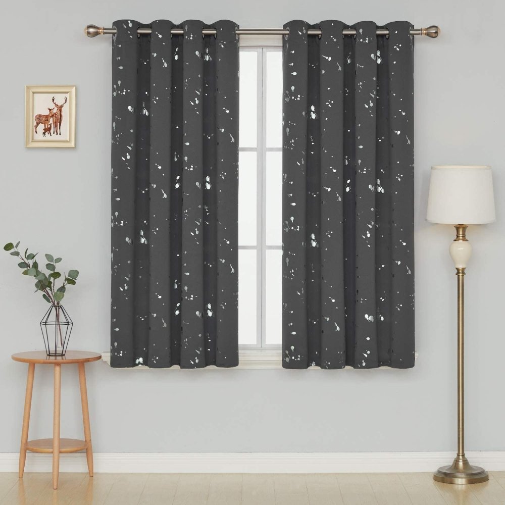Deconovo Light Blocking Curtains with Foil Gold Printed Dots Pattern Room Darkening Blackout Curtains Window Curtain Panels for Living Room 52W x 54L Inch Forest Green Set of 2 - Deconovo US
