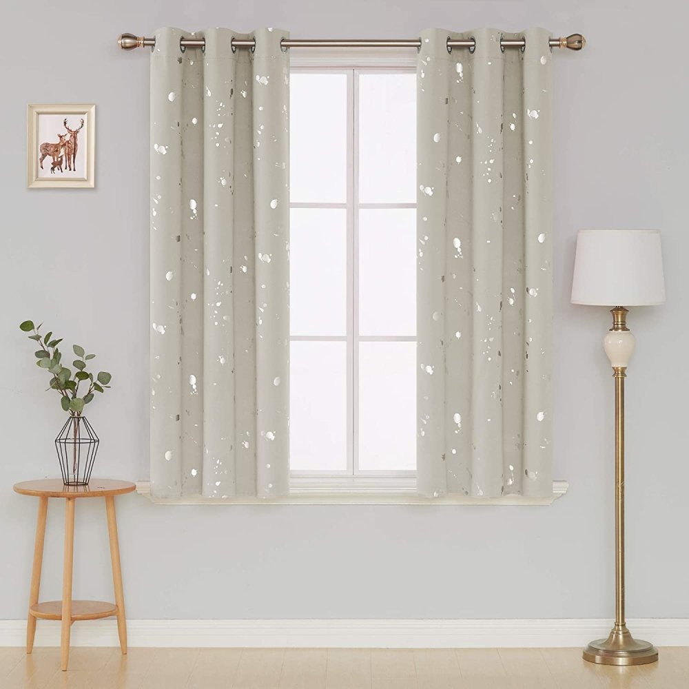 Deconovo Light Blocking Curtains with Foil Gold Printed Dots Pattern Room Darkening Blackout Curtains Window Curtain Panels for Living Room 52W x 54L Inch Forest Green Set of 2 - Deconovo US