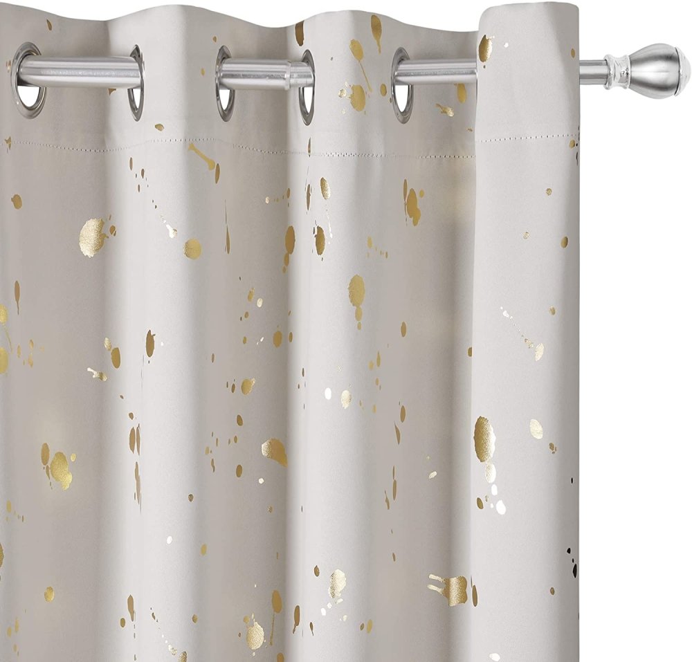 Deconovo Light Blocking Curtains with Foil Gold Printed Dots Pattern Room Darkening Blackout Curtains Window Curtain Panels for Living Room 52W x 54L Inch Forest Green Set of 2 - Deconovo US