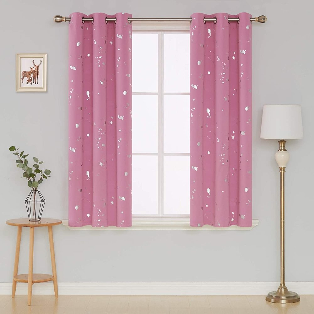 Deconovo Light Blocking Curtains with Foil Gold Printed Dots Pattern Room Darkening Blackout Curtains Window Curtain Panels for Living Room 52W x 54L Inch Forest Green Set of 2 - Deconovo US