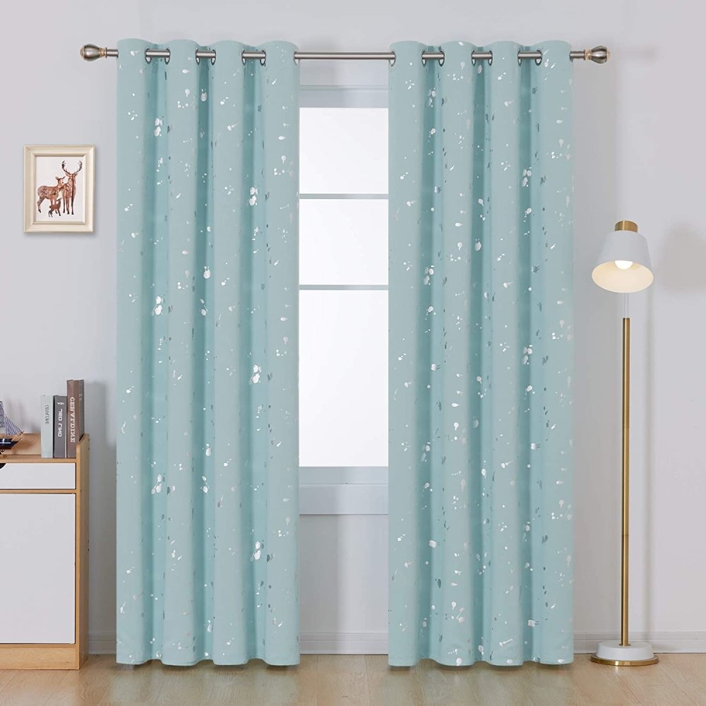 Deconovo Light Blocking Curtains with Foil Gold Printed Dots Pattern Room Darkening Blackout Curtains Window Curtain Panels for Living Room 52W x 54L Inch Forest Green Set of 2 - Deconovo US