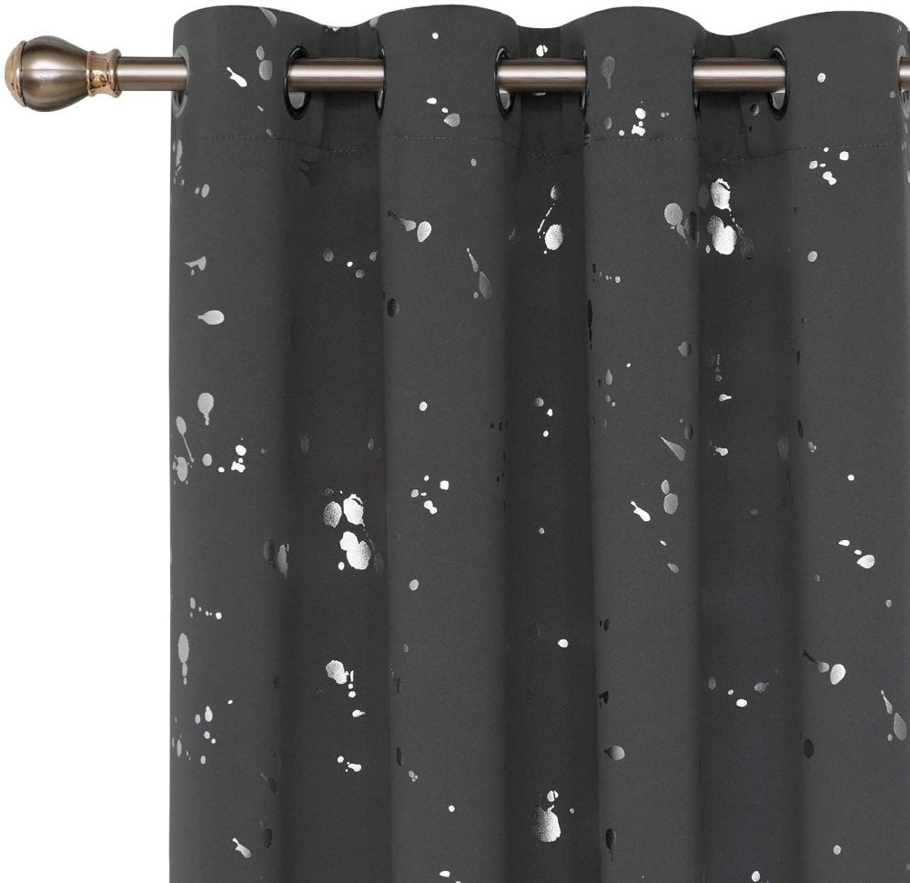 Deconovo Light Blocking Curtains with Foil Gold Printed Dots Pattern Room Darkening Blackout Curtains Window Curtain Panels for Living Room 52W x 54L Inch Forest Green Set of 2 - Deconovo US
