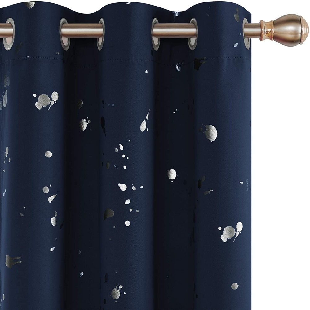 Deconovo Light Blocking Curtains with Foil Gold Printed Dots Pattern Room Darkening Blackout Curtains Window Curtain Panels for Living Room 52W x 54L Inch Forest Green Set of 2 - Deconovo US
