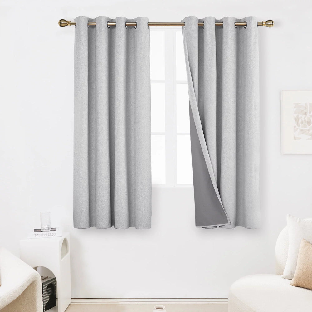 Deconovo Light Gray 100% Blackout Curtains 52x63 inch, Faux Linen Burlap Grommet Thermal Insulated Curtain Panels for Bedroom Set of 2 - Deconovo US
