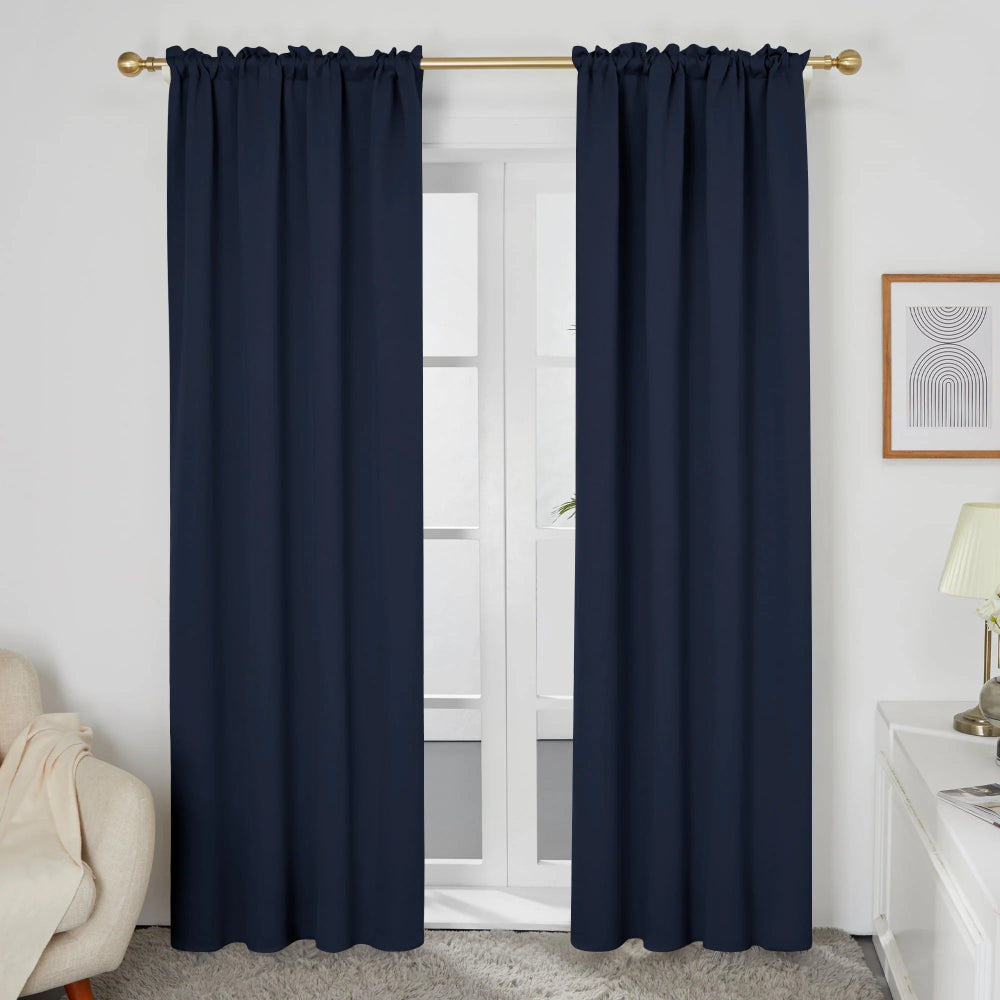 Deconovo Room Darkening Curtain for Bedroom Living Room Rod Pocket Solid Thermal Insulated Blackout Curtains 52 x 63 inch Set of 2 Navy Blue - Deconovo US