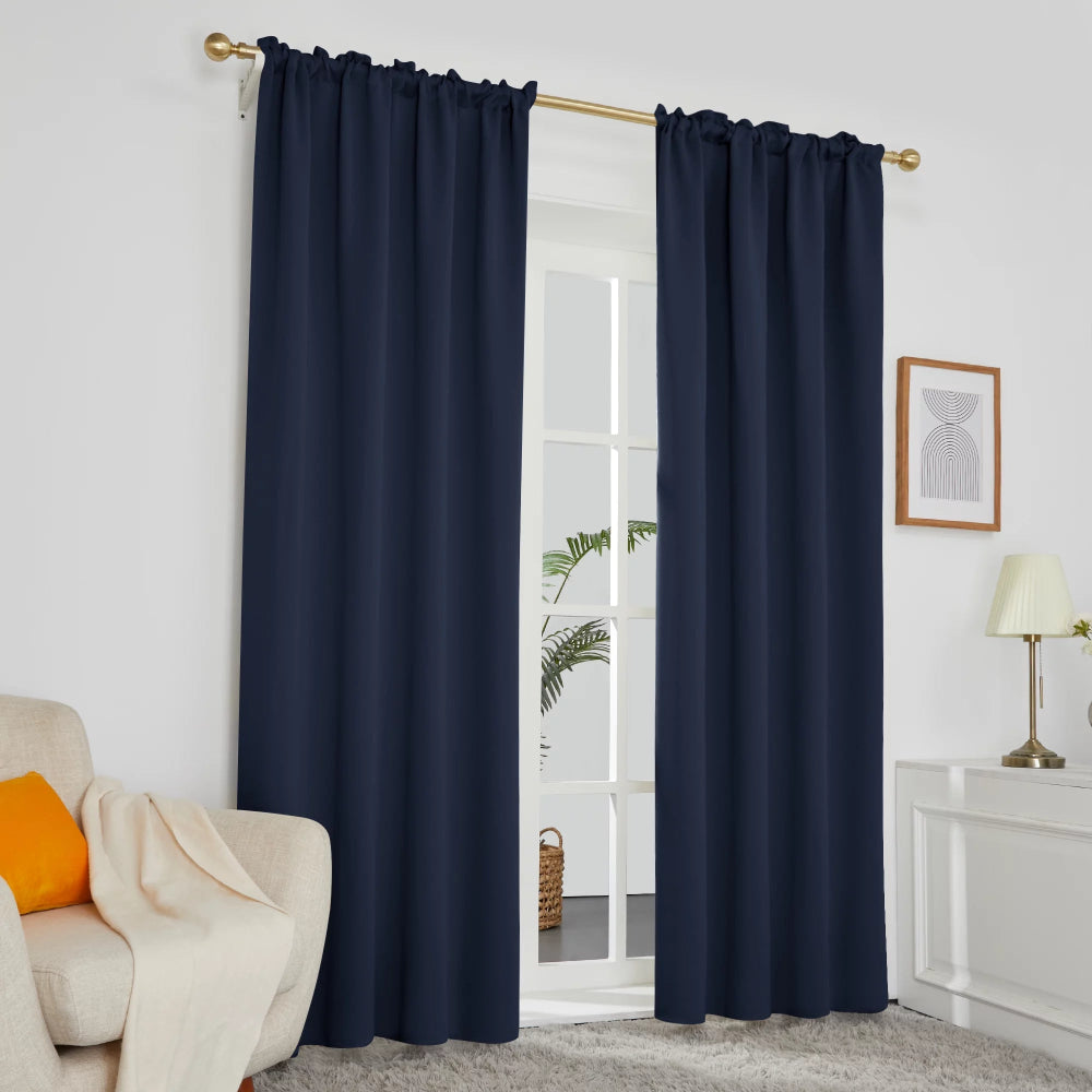 Deconovo Room Darkening Curtain for Bedroom Living Room Rod Pocket Solid Thermal Insulated Blackout Curtains 52 x 63 inch Set of 2 Navy Blue - Deconovo US