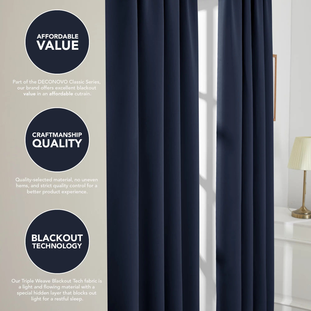 Deconovo Room Darkening Curtain for Bedroom Living Room Rod Pocket Solid Thermal Insulated Blackout Curtains 52 x 63 inch Set of 2 Navy Blue - Deconovo US