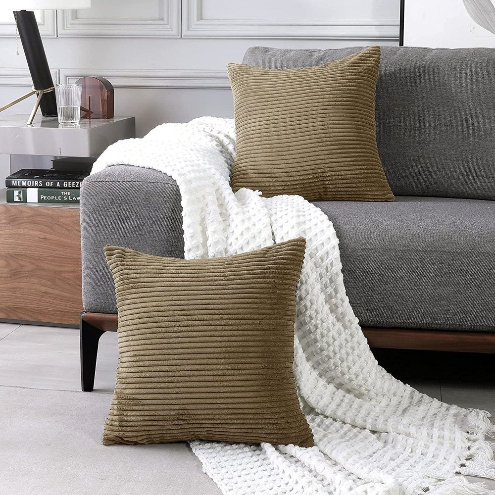 Deconovo Throw Pillow Cover, 18x18 Inch, White, Square Corduroy Cushion Cover with Stripes for Bedroom Sofa Living Room Couch, Set of 2 - Deconovo US