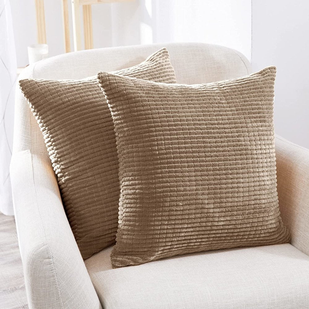 Deconovo Throw Pillow Cover, 18x18 Inch, White, Square Corduroy Cushion Cover with Stripes for Bedroom Sofa Living Room Couch, Set of 2 - Deconovo US