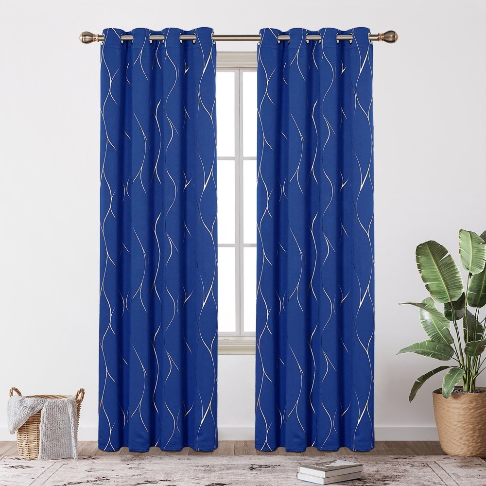 Extra-Long Gold-Wave Grommet Blackout Curtains | Room Darkening Thermal Eyelet Drapes | Ready Made Deconovo | 2 Panels - Deconovo US