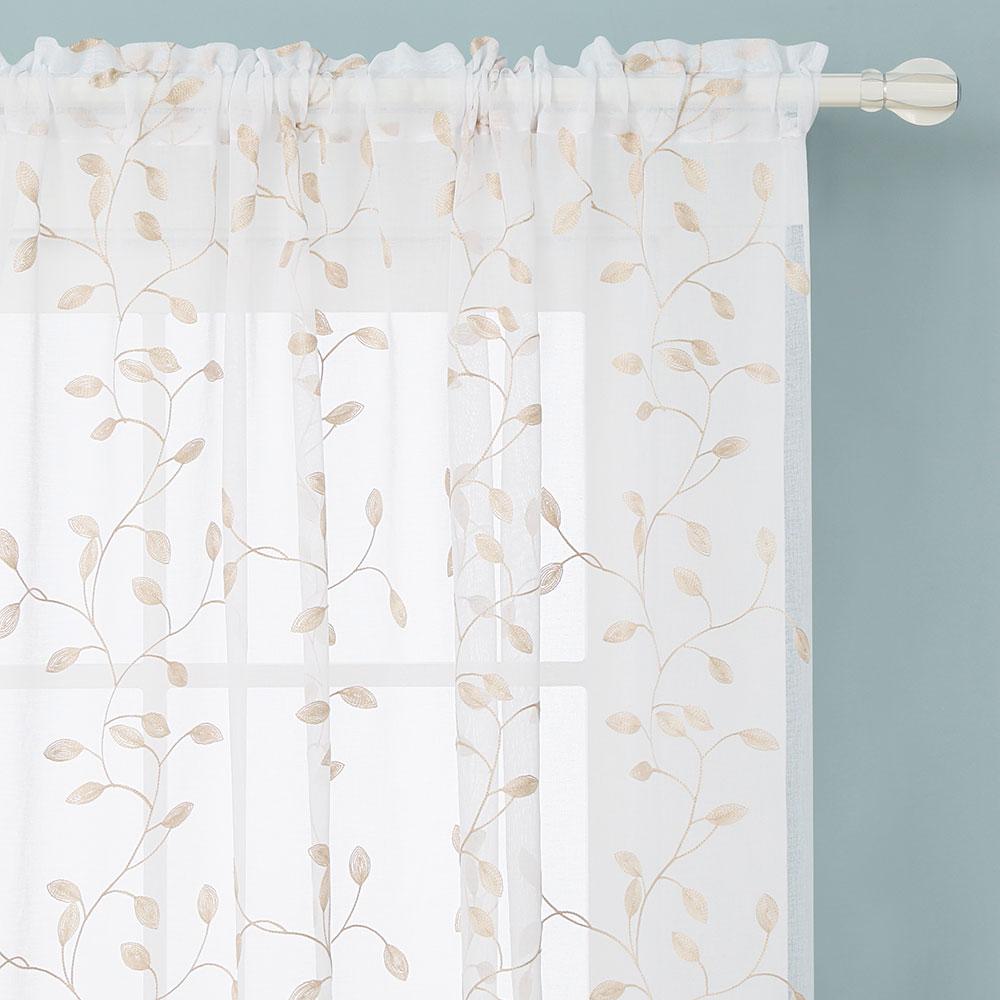Floral Sheer Curtains with Leaf Pattern-Rod Pocket-2 Panels - Deconovo US