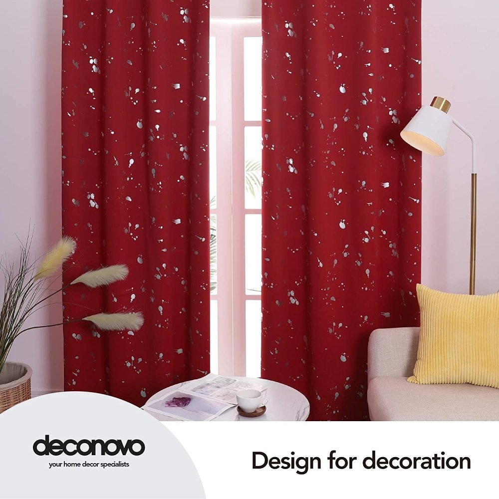 Foil Gold Print Geometric Dot Pattern Blackout Curtains | Ready Made Deconovo | 2 Panels - Deconovo US