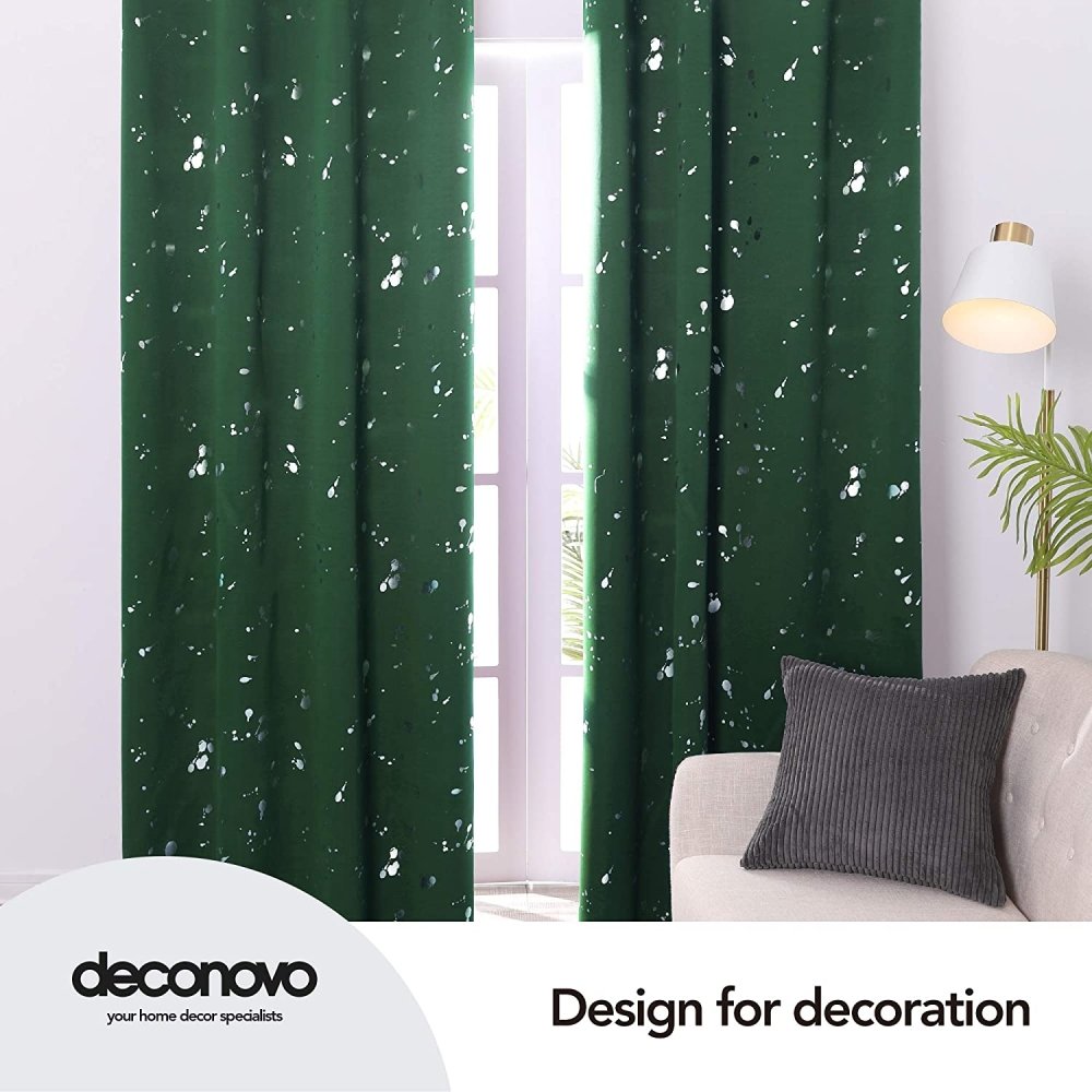 Foil Gold Print Geometric Dot Pattern Blackout Curtains | Ready Made Deconovo | 2 Panels - Deconovo US