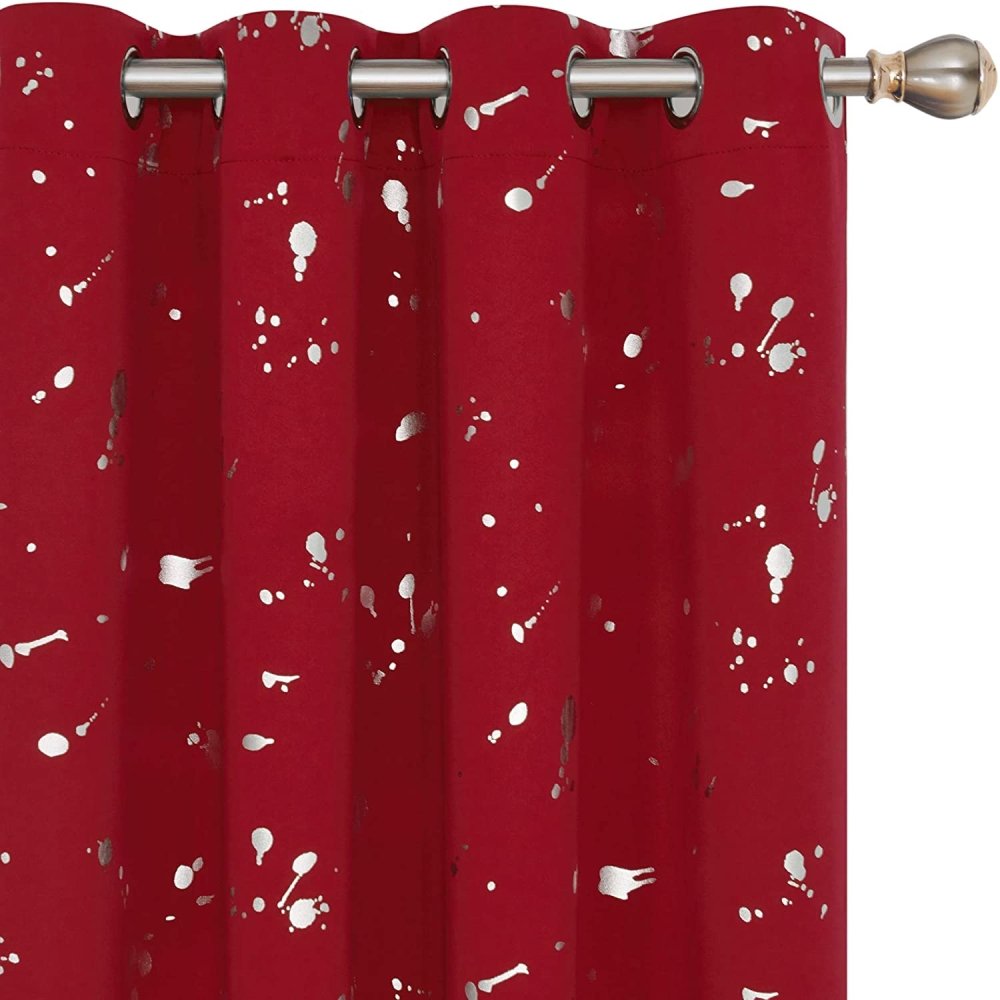 Foil Gold Print Geometric Dot Pattern Blackout Curtains | Ready Made Deconovo | 2 Panels - Deconovo US