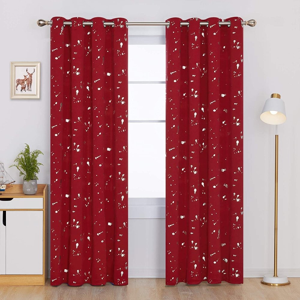 Foil Gold Print Geometric Dot Pattern Blackout Curtains | Ready Made Deconovo | 2 Panels - Deconovo US