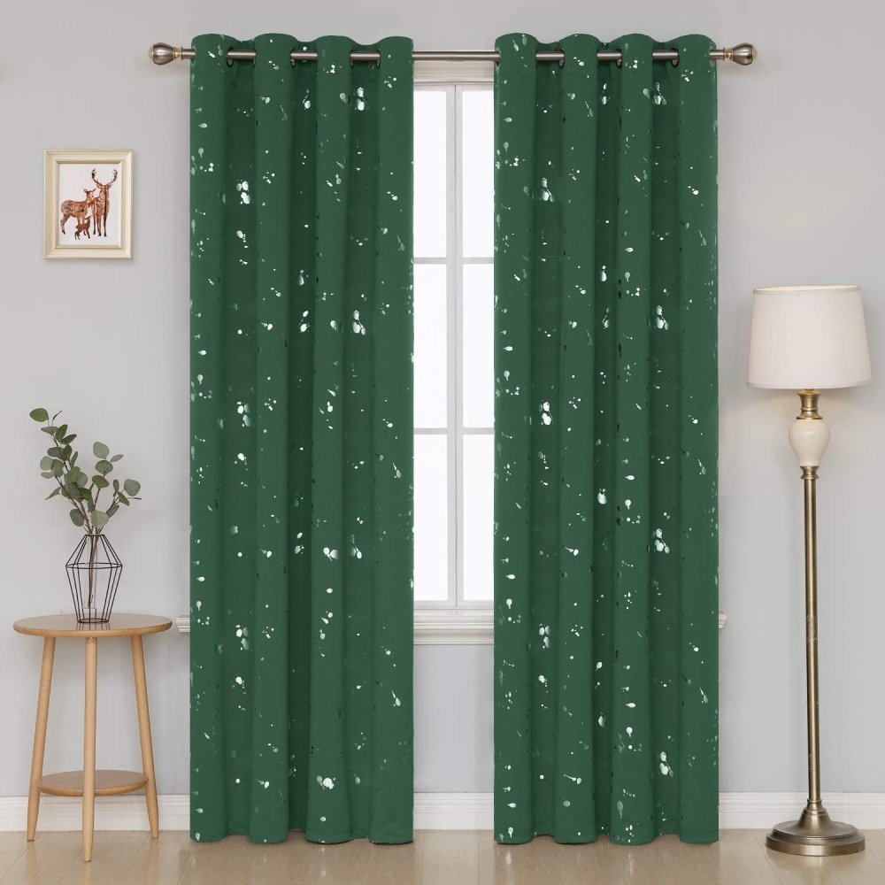 Foil Gold Print Geometric Dot Pattern Blackout Curtains | Ready Made Deconovo | 2 Panels - Deconovo US