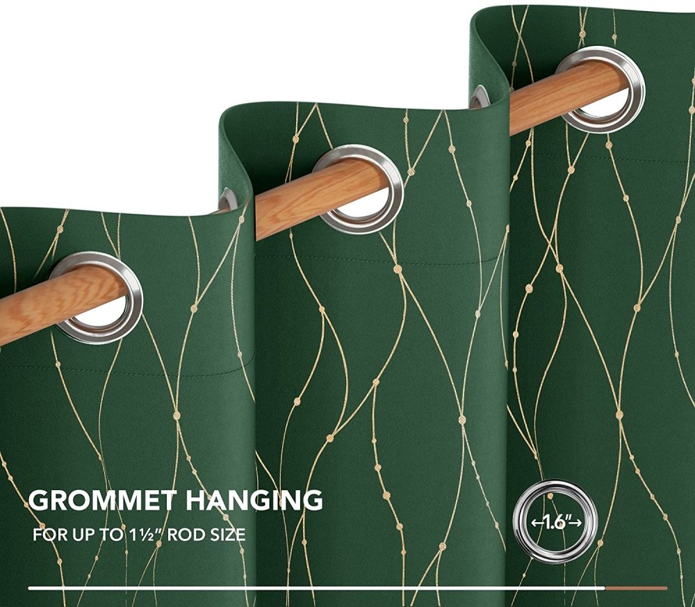 Geometric Dotted Gold Line Blackout Window Curtain | Grommet/Eyelet Blockout Drapes | Ready Made Deconovo | 2 Panels - Deconovo US