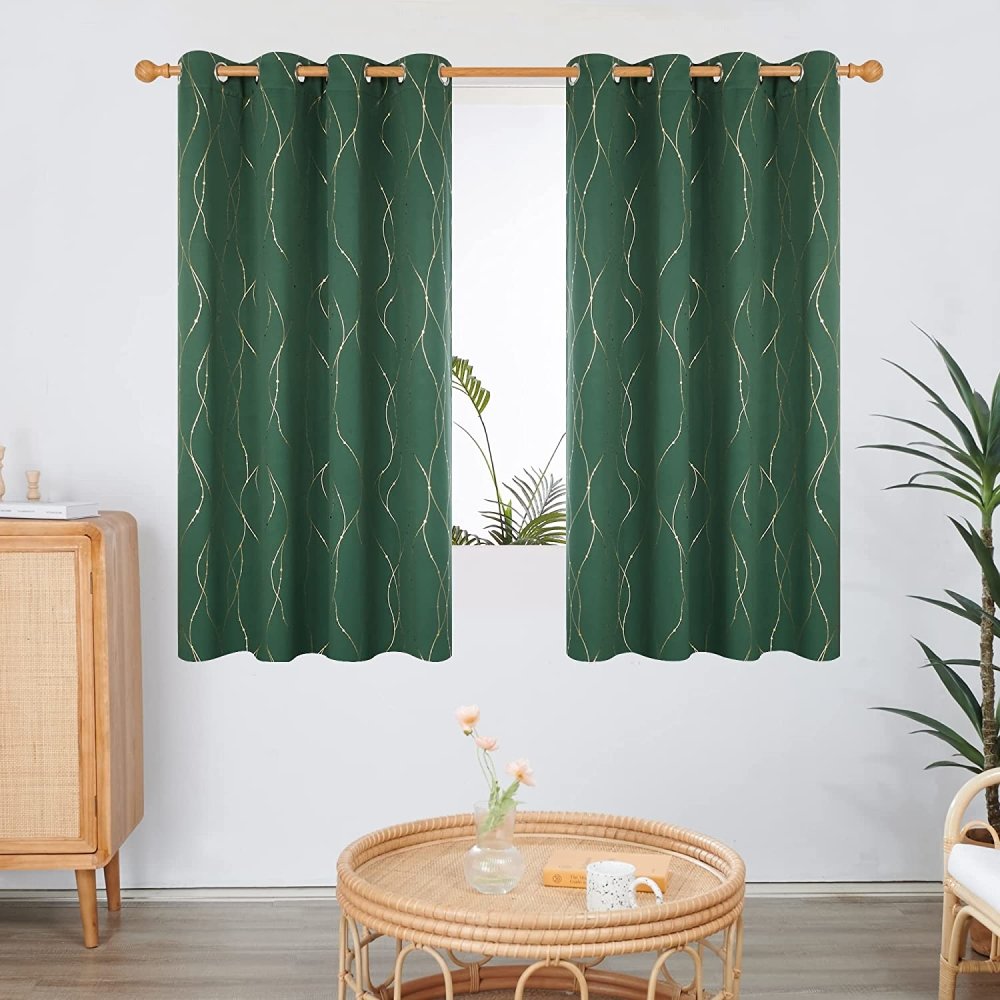 Geometric Dotted Gold Line Blackout Window Curtain | Grommet/Eyelet Blockout Drapes | Ready Made Deconovo | 2 Panels - Deconovo US