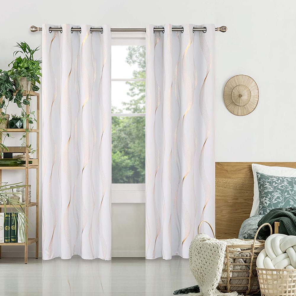 Girls Decorative Golden Striped Blackout Curtains | Grommet / Eyelets | Ready Made Deconovo | 2 Panels - Deconovo US