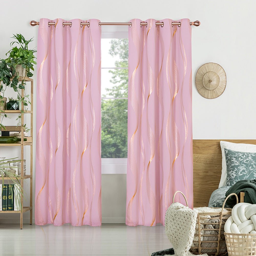 Girls Decorative Golden Striped Blackout Curtains | Grommet / Eyelets | Ready Made Deconovo | 2 Panels - Deconovo US